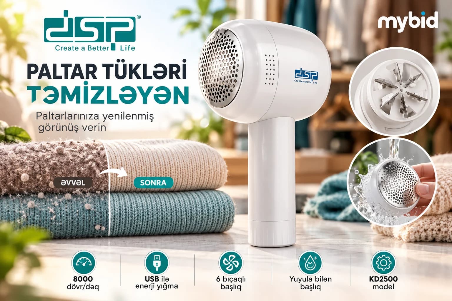 DSP KD2500 Paltar Tükü Təmizləyən Cihaz – USB ilə Enerji Yığma