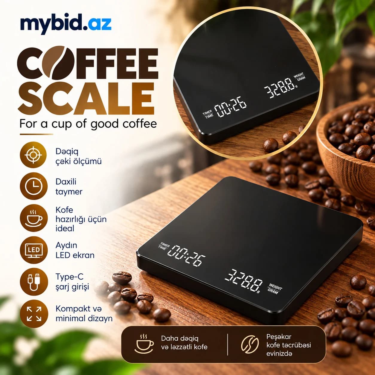Coffee Scale – Kofe üçün Rəqəmsal Tərəzi və Taymer